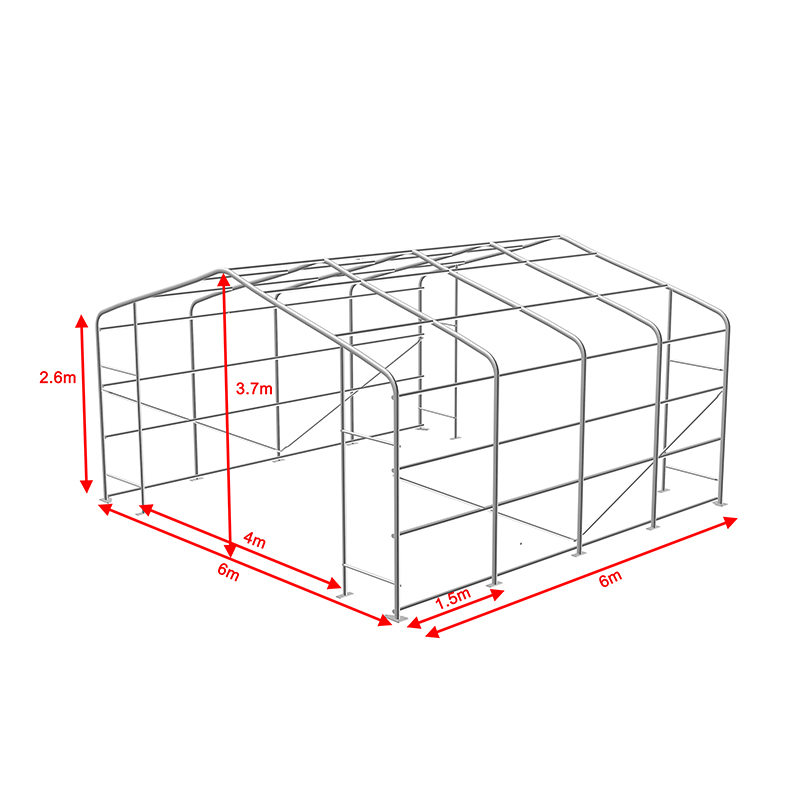 6X6 2,6 m înălțime laterală, cadru din oțel complet galvanizat, cort pentru depozit temporar