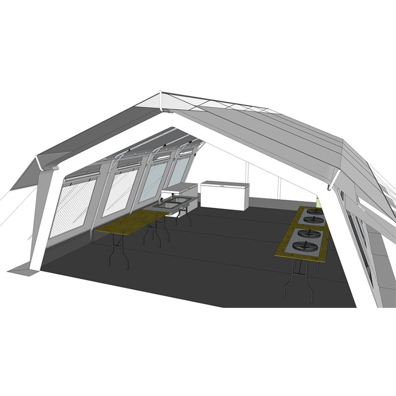 Cort cu butuc multifuncțional standard UNICEF de 42 m² cu umbrire integrată/detașabilă