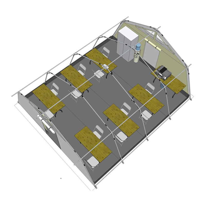 Cort cu butuc multifuncțional standard UNICEF de 42 m² cu umbrire integrată/detașabilă