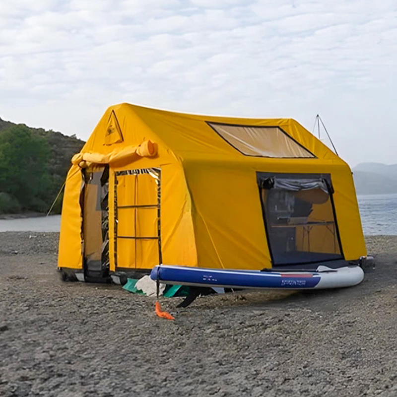 Cort de camping gonflabil, ignifug și anti-bacterian, pentru 8-10 persoane