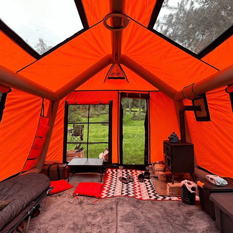 Cort de camping gonflabil, ignifug și anti-bacterian, pentru 8-10 persoane